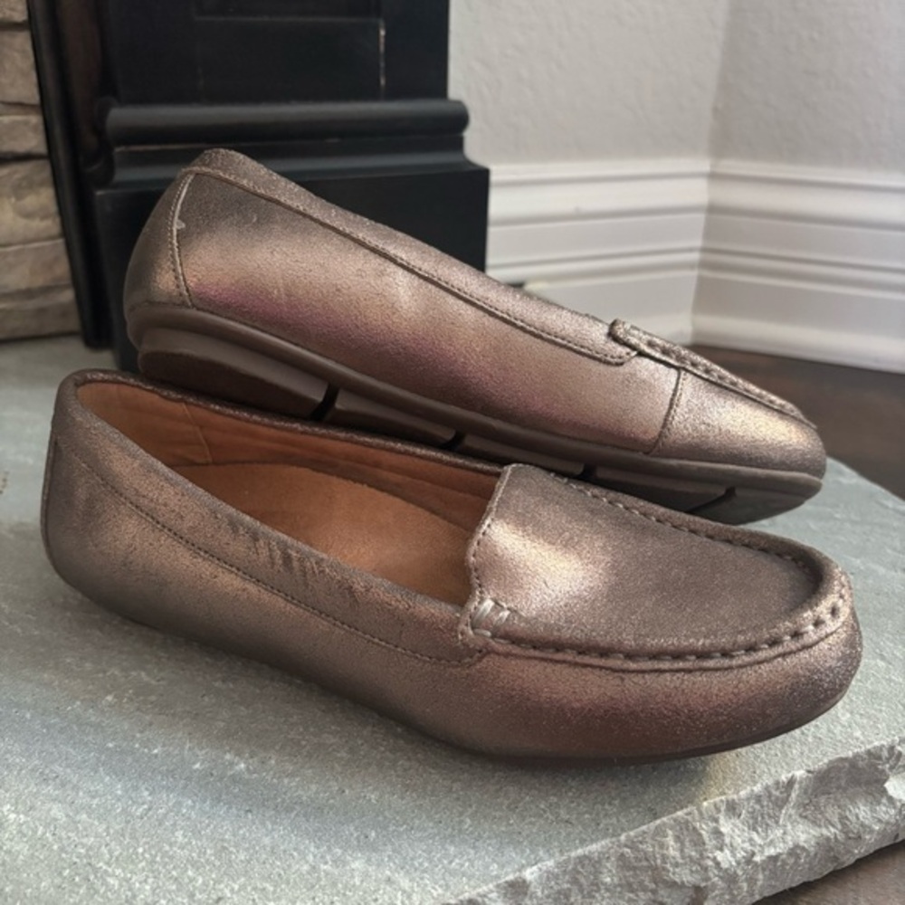 Vionic Women's Debbie Leather Metallic Bronze Slip On Moccasin Loafers Womens 7